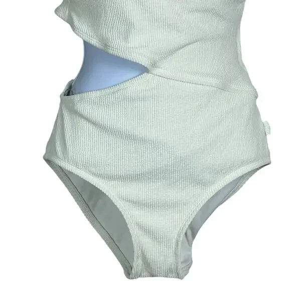 Michael MK Textured One Shoulder Cutout One Piece Swimsuit Cream Women 12 NWT - Picture 6 of 9